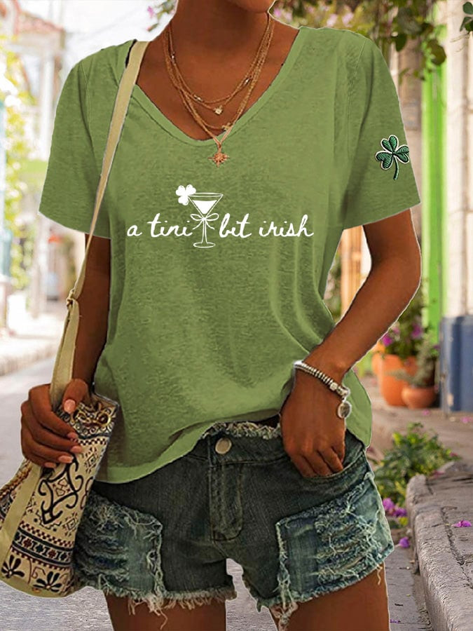 St Patrick's Festival Day A Tiny Bit Irish V-Neck T-Shirt Simple Lucky Irish Gift