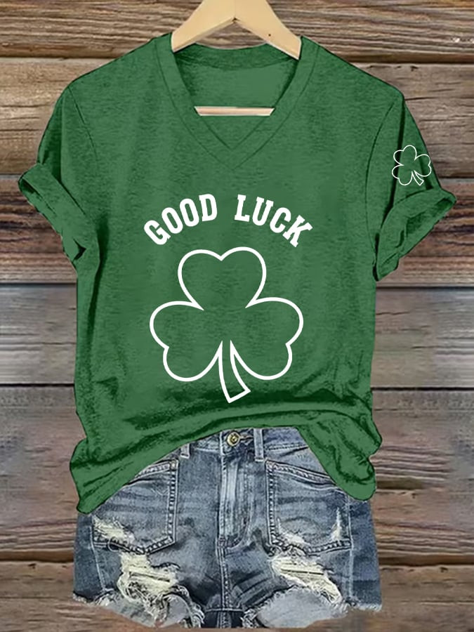 St Patrick's Festival Day Good Luck Shamrock V-Neck T-Shirt Clean Irish Style Gift - Image 2