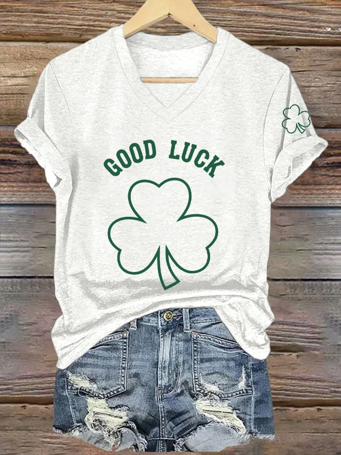 St Patrick's Festival Day Good Luck Shamrock V-Neck T-Shirt Clean Irish Style Gift