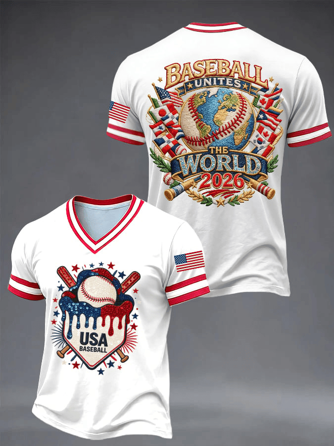 Team USA WBC 2026 V-Neck T-Shirt USA Baseball Apparel World Baseball Classic WBC Gear