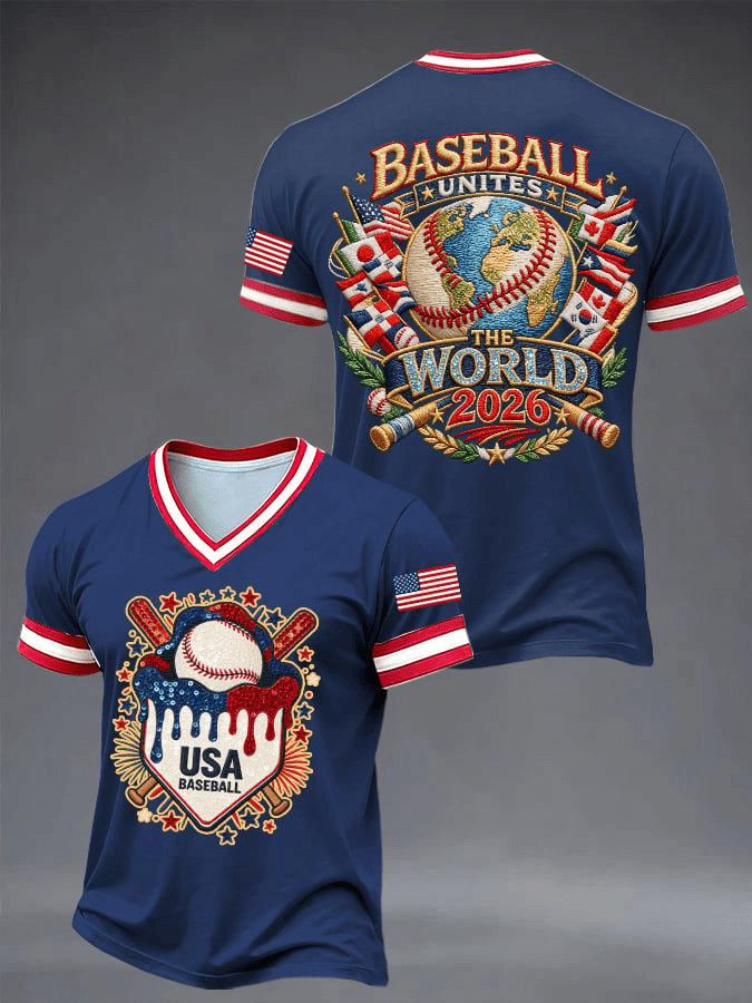 Team USA WBC 2026 V-Neck T-Shirt USA Baseball Apparel World Baseball Classic WBC Gear - Image 2