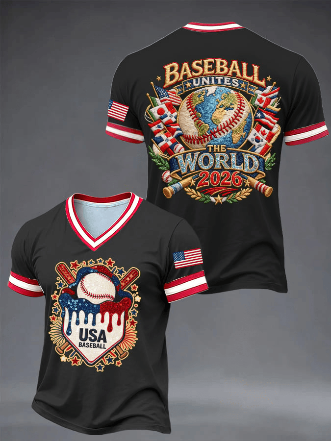 Team USA WBC 2026 V-Neck T-Shirt USA Baseball Apparel World Baseball Classic WBC Gear - Image 3