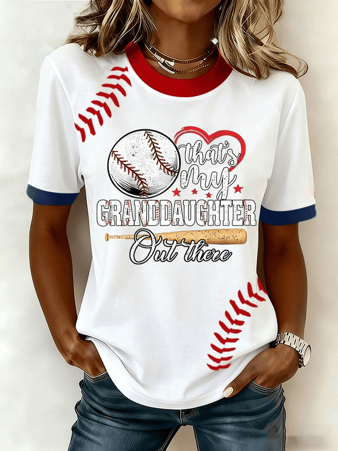 That's My Granddaughter Out There Baseball Print T-Shirt Game Day Apparel Baseball Lovers Gifts - Image 2
