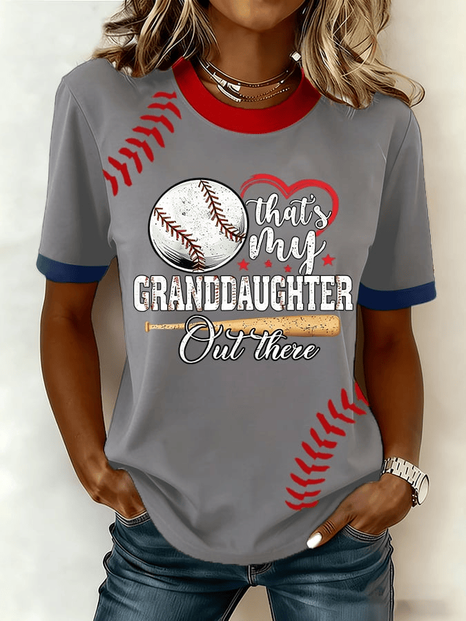 That's My Granddaughter Out There Baseball Print T-Shirt Game Day Apparel Baseball Lovers Gifts - Image 3