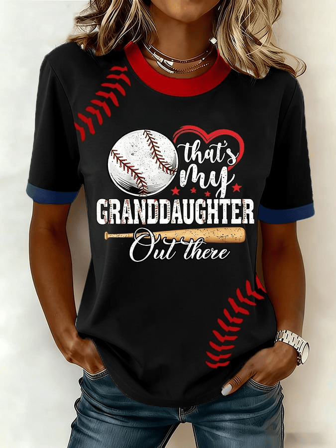That's My Granddaughter Out There Baseball Print T-Shirt Game Day Apparel Baseball Lovers Gifts