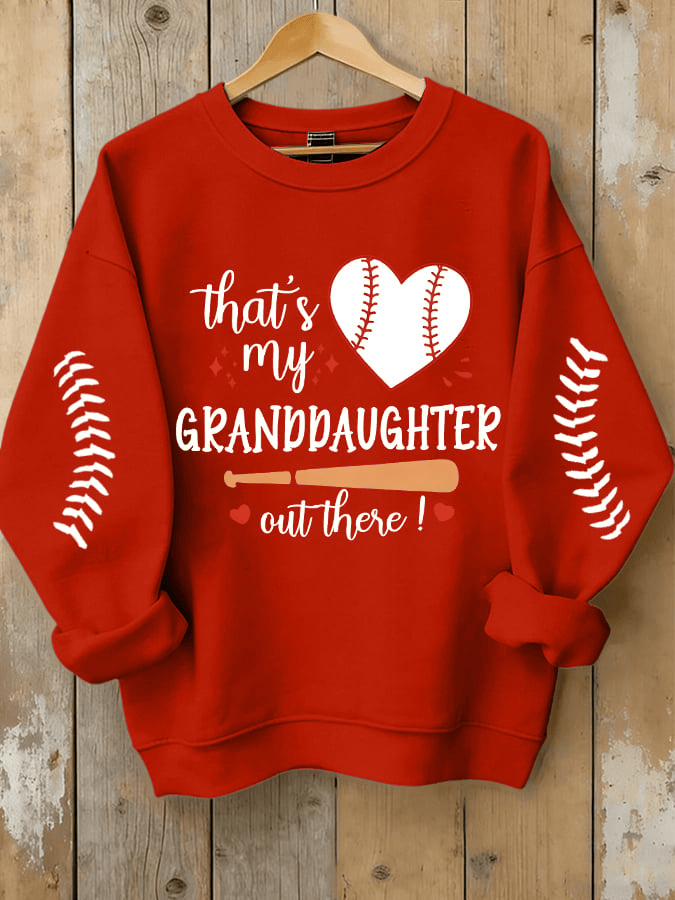 Women's That's My Granddaughter Out There Baseball Print Sweatshirt Gifts For Baseball Lovers - Image 2