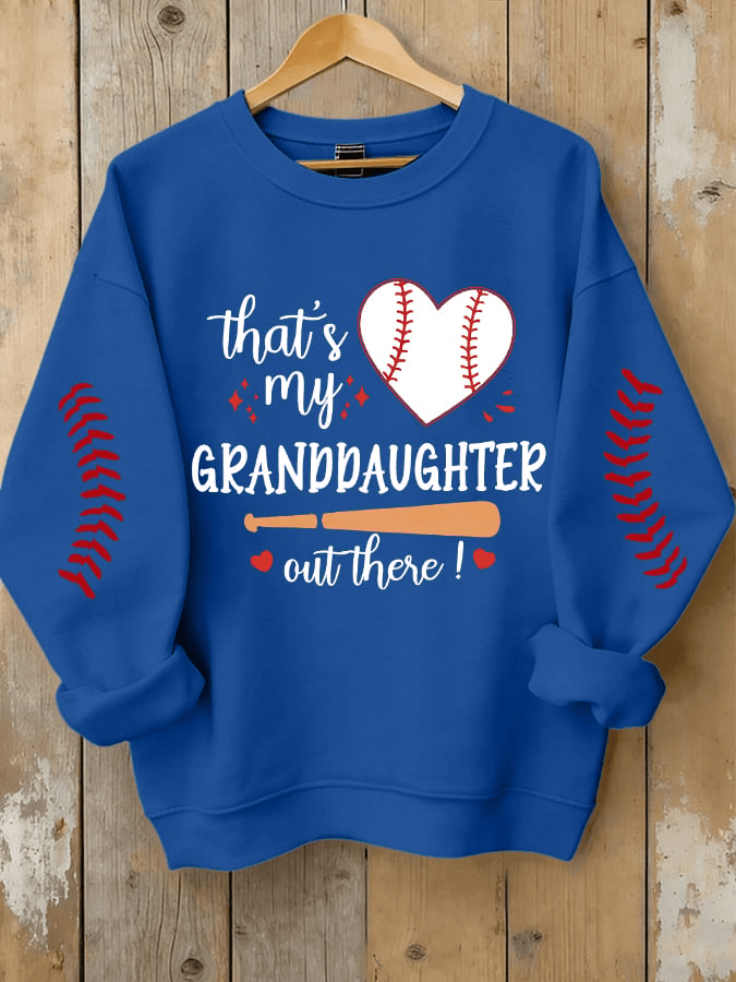 Women's That's My Granddaughter Out There Baseball Print Sweatshirt Gifts For Baseball Lovers - Image 3