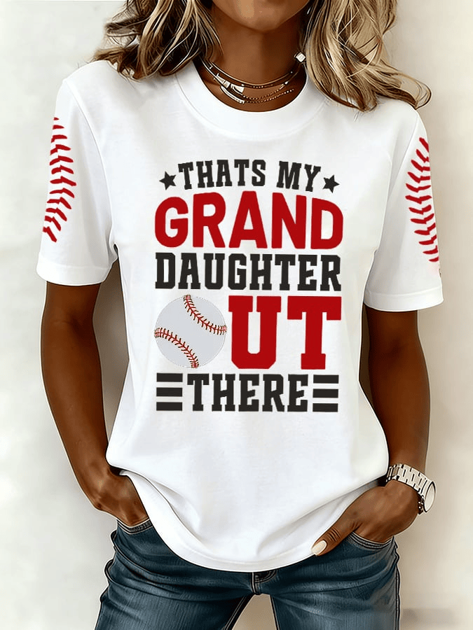 Women's That's My Granddaughter Out There Baseball Print T-shirt Presents For Baseball Lovers - Image 4