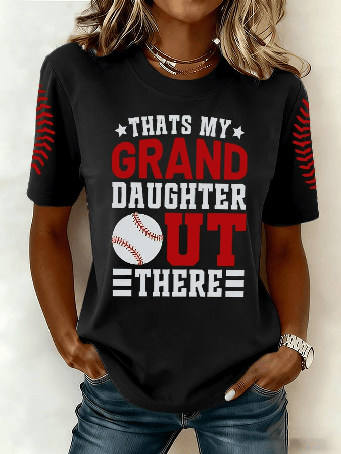 Women's That's My Granddaughter Out There Baseball Print T-shirt Presents For Baseball Lovers - Image 3