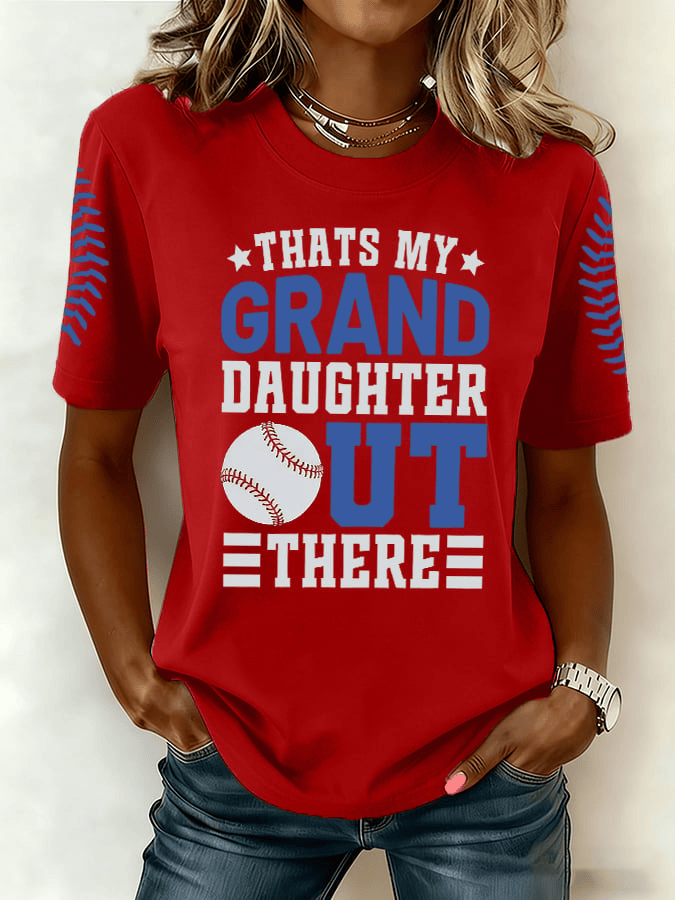 Women's That's My Granddaughter Out There Baseball Print T-shirt Presents For Baseball Lovers - Image 2