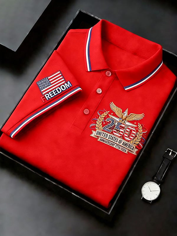 250 United States Of American Polo Shirt 1776 2026 Freedom Flag Clothes Gift For Him - Tradiviet - Image 3
