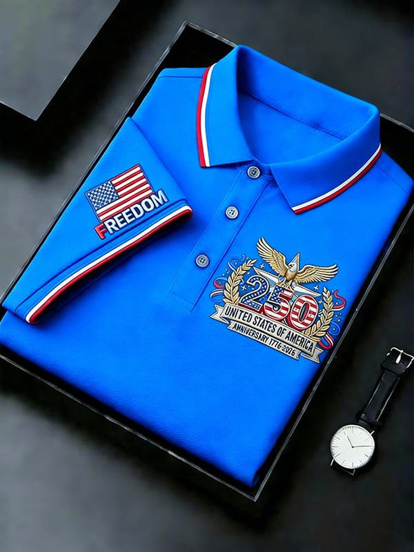 250 United States Of American Polo Shirt 1776 2026 Freedom Flag Clothes Gift For Him - Tradiviet - Image 2