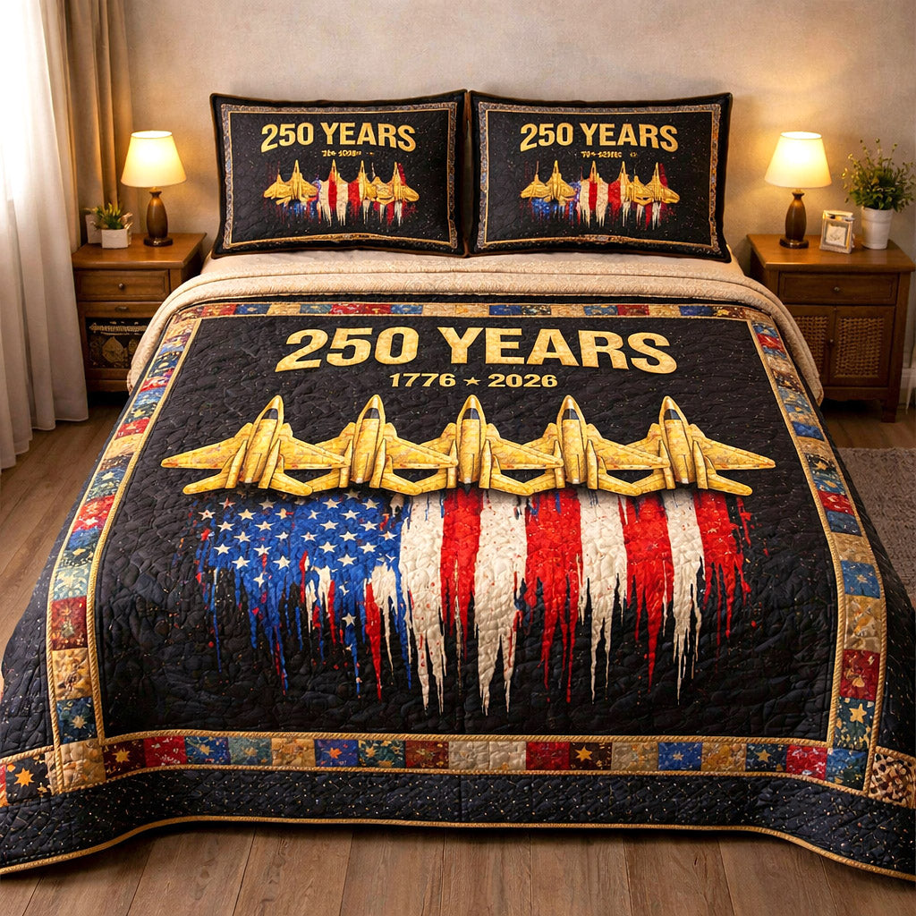 250 Years 1776 2026 Quilted Bedding Set Holiday Decorations For Room Gift For Men - Tradiviet