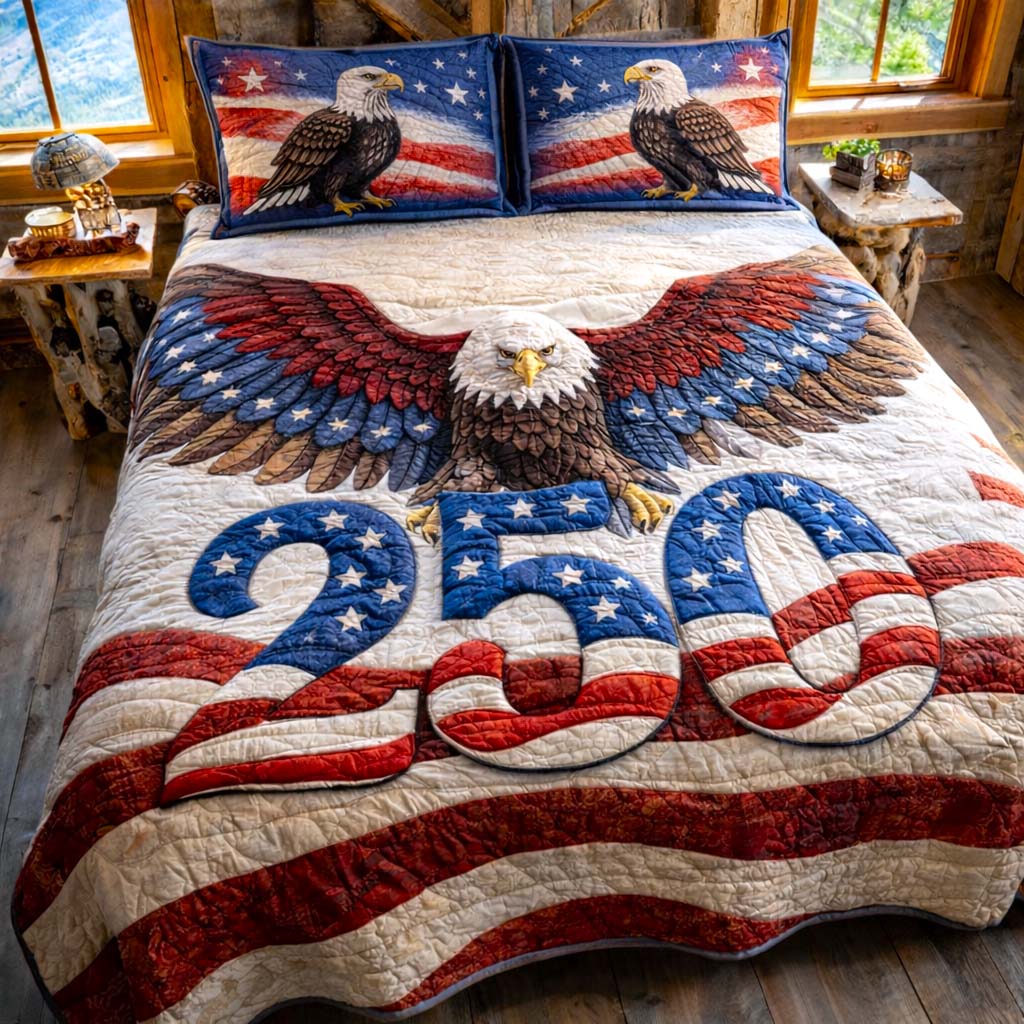 250 Years Anniversary Quilted Bedding Set Good Bedroom Decor Gift For Women - Tradiviet