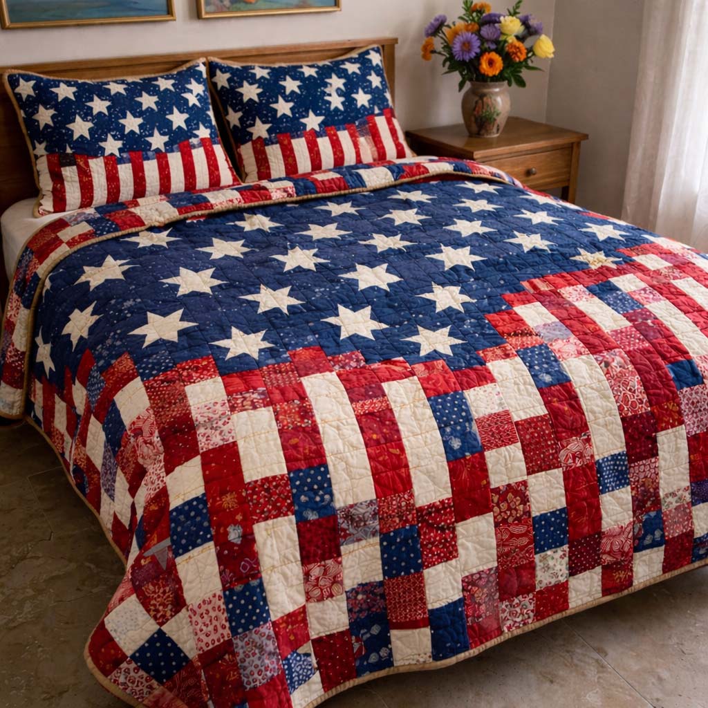 250 Years Of America Quilted Bedding Set Decorations For Room Patriotic Gifts For Dad - Tradiviet