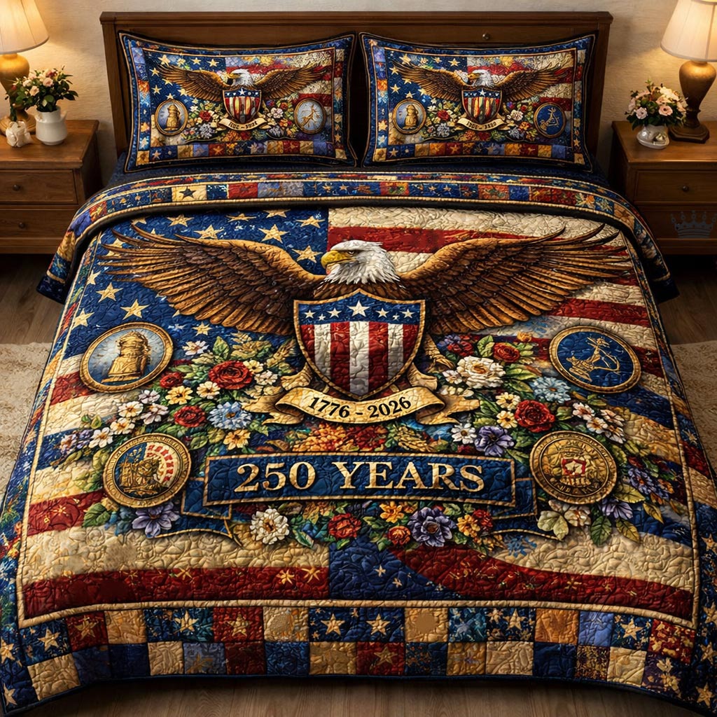 250 Years Of America Quilted Bedding Set Good Bedroom Decorations Gift For Him - Tradiviet