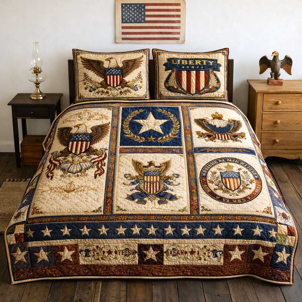 250 Years Of America Quilted Bedding Set Good Room Decor Patriotic Gifts For Veterans - Tradiviet
