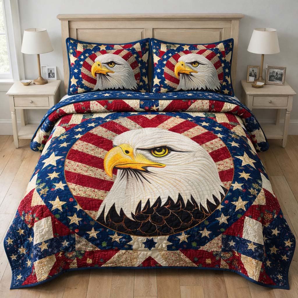250 Years Of America Quilted Bedding Set Good Room Decor Patriotic Gifts Ideas - Tradiviet