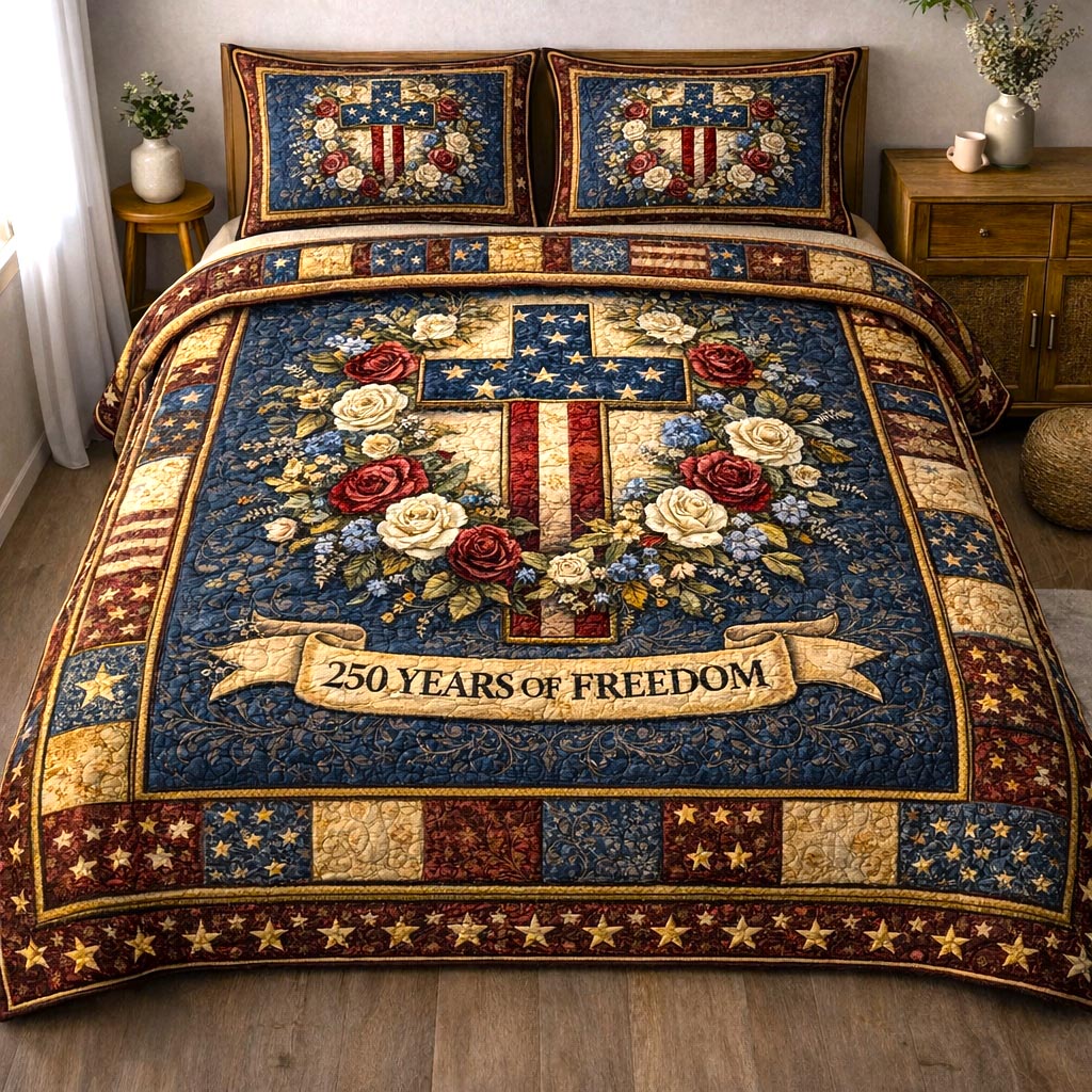 250 Years Of Freedom Quilted Bedding Set Bed Room Decoration Gift For Husband - Tradiviet