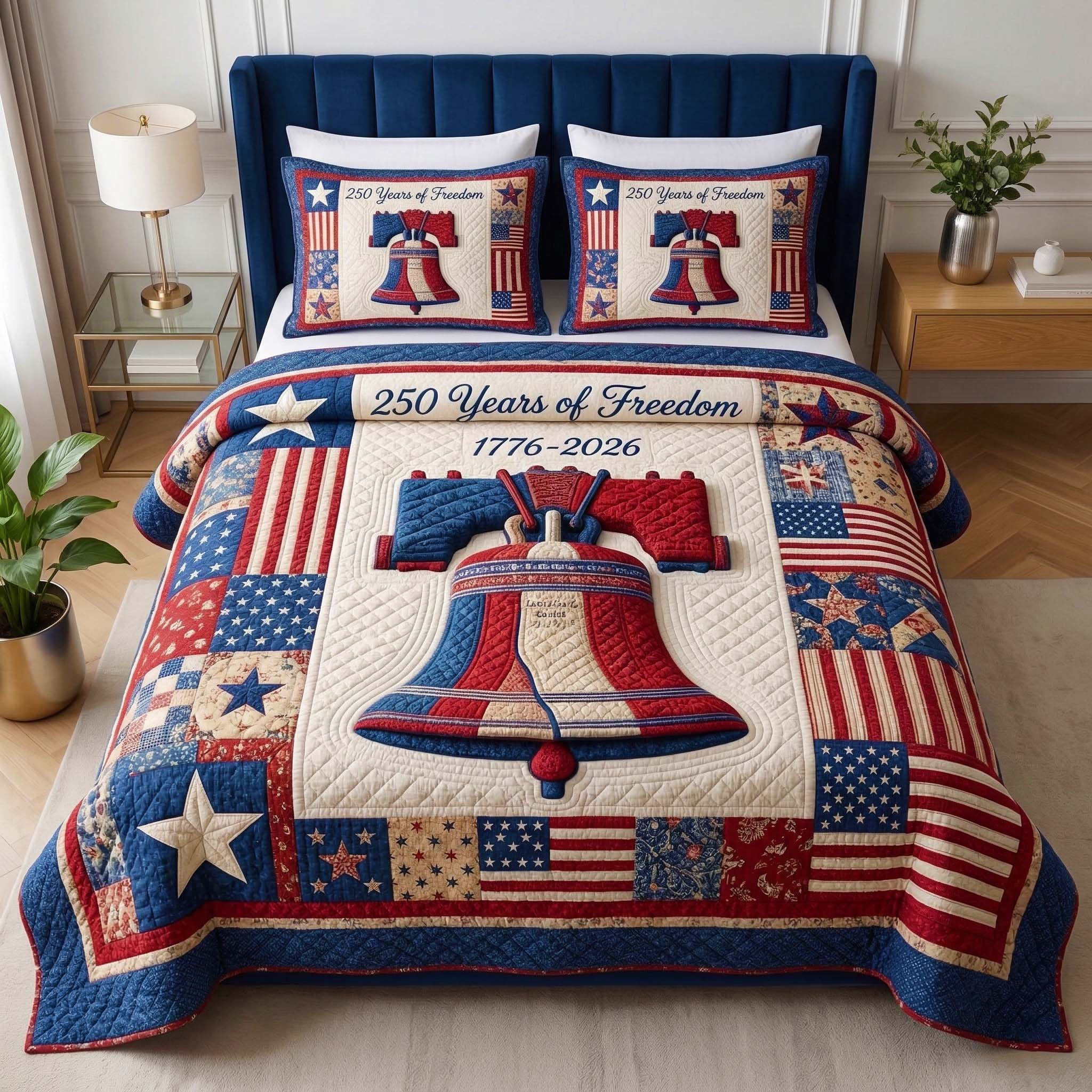 250 Years Of Freedom Quilted Bedding Set Good Bedroom Decor Patriotic Gift Ideas - Tradiviet
