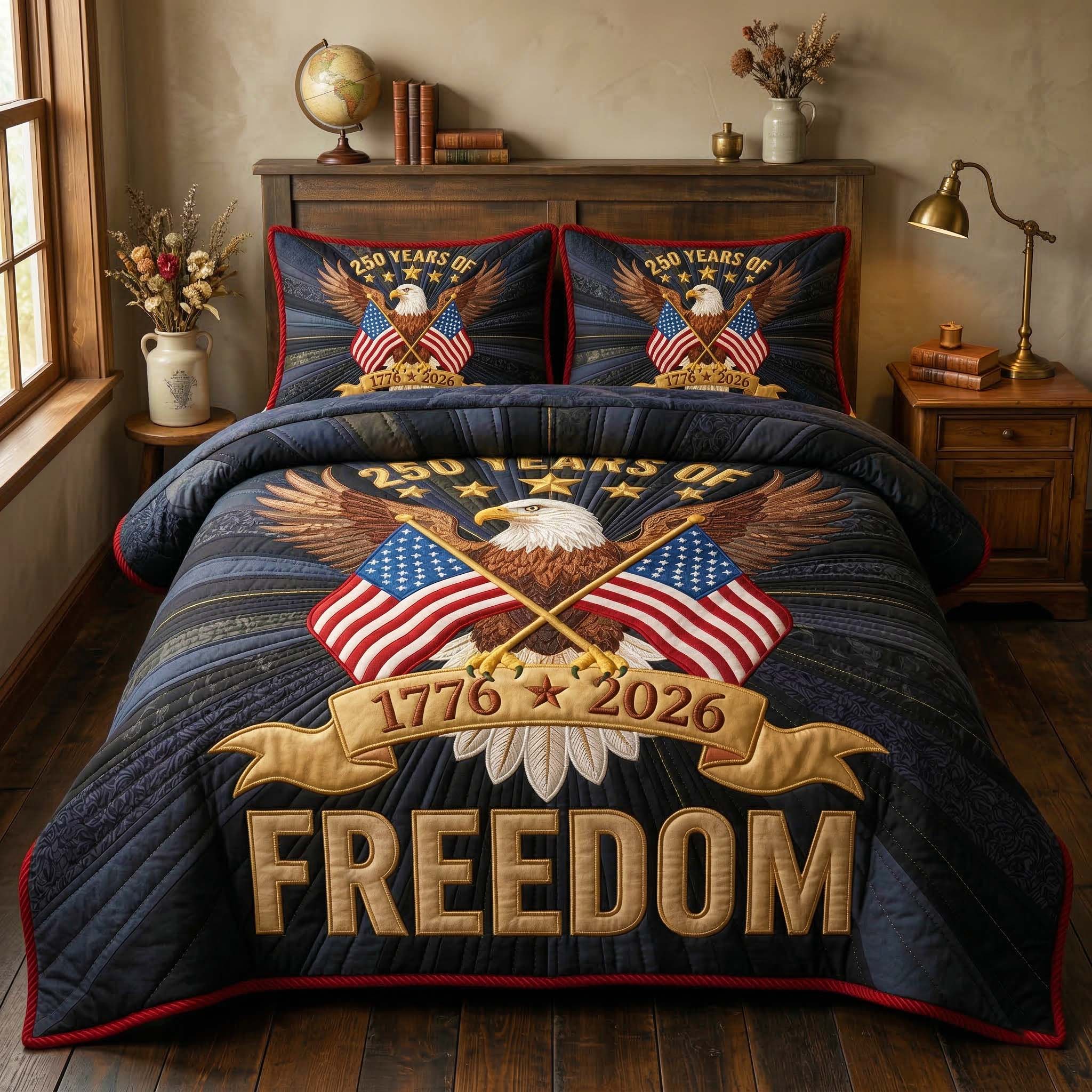 250 Years Of Freedom Quilted Bedding Set Holiday Bedroom Decor Gift For Patriots - Tradiviet