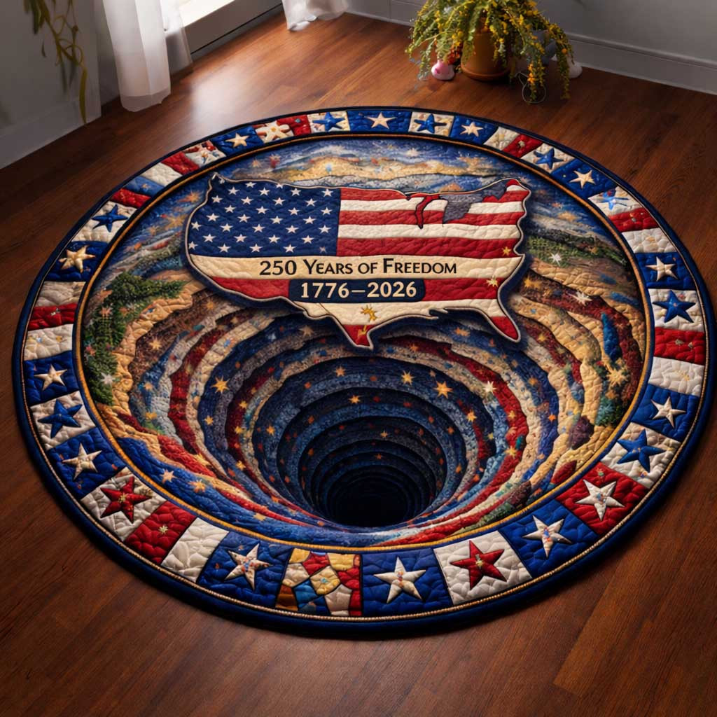 250 Years Of Freedom Quilted Round Mat 1776 2026 American Flag Decor Gift For Home - Tradiviet