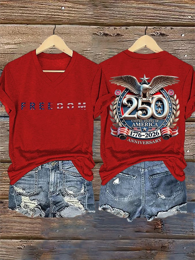 250 Years of Freedom Shirt V-Neck United States 1776 2026 Apparel Womens - Tradiviet - Image 3