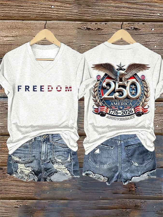 250 Years of Freedom Shirt V-Neck United States 1776 2026 Apparel Womens - Tradiviet - Image 2