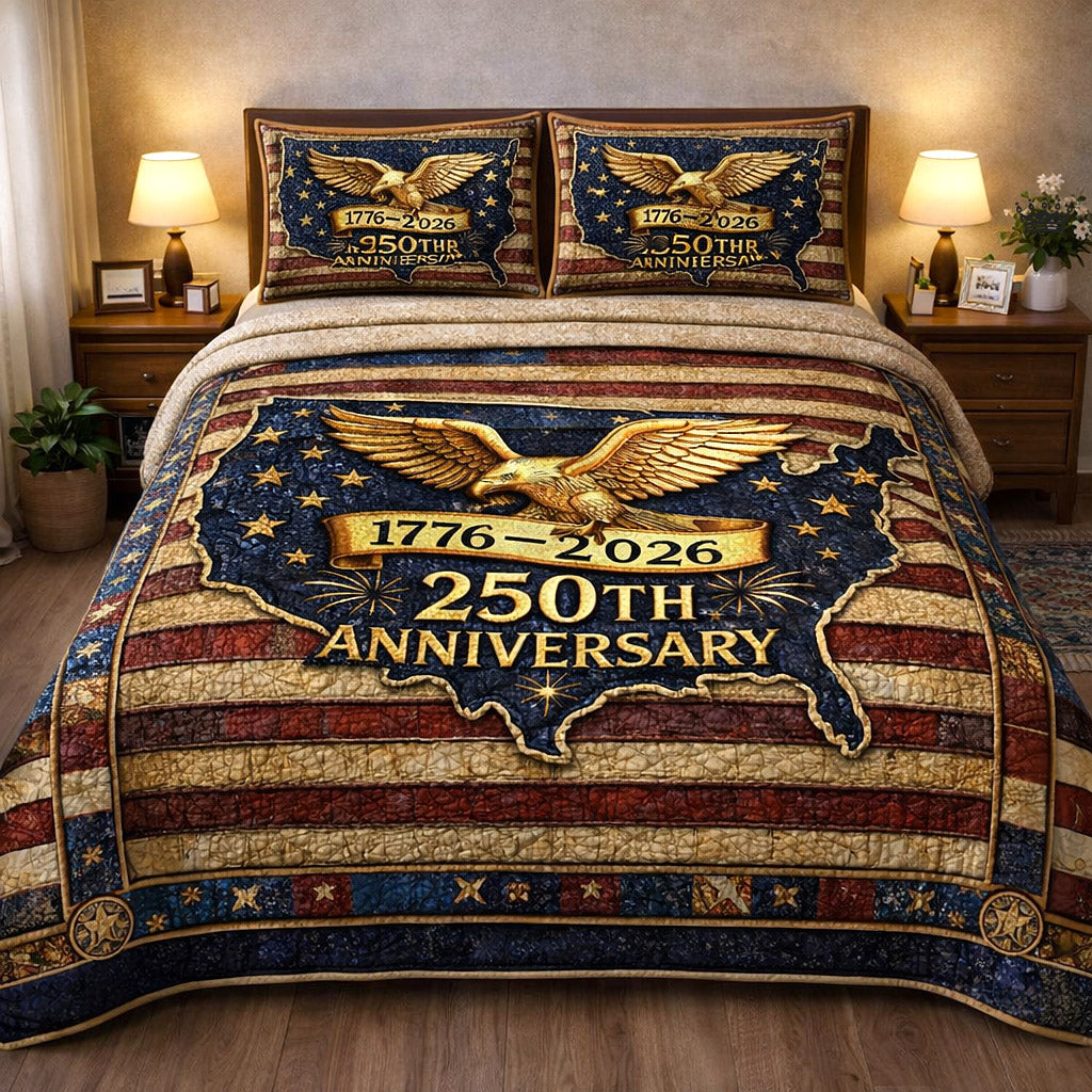 250th Anniversary 1776 2026 Quilted Bedding Set Decorations For Room Best Patriotic Gifts - Tradiviet
