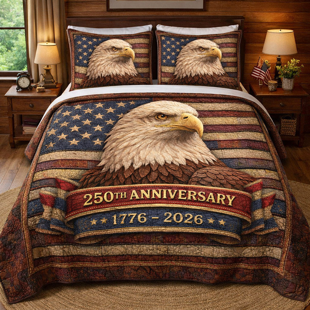 250th Anniversary Eagle Quilted Bedding Set Decorations For Room Patriotic Gifts - Tradiviet