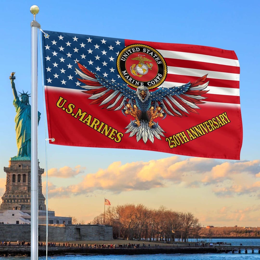 250th Anniversary Marine Corps Flag USMC Gifts For Marine Veteran on Father's Day - Tradiviet