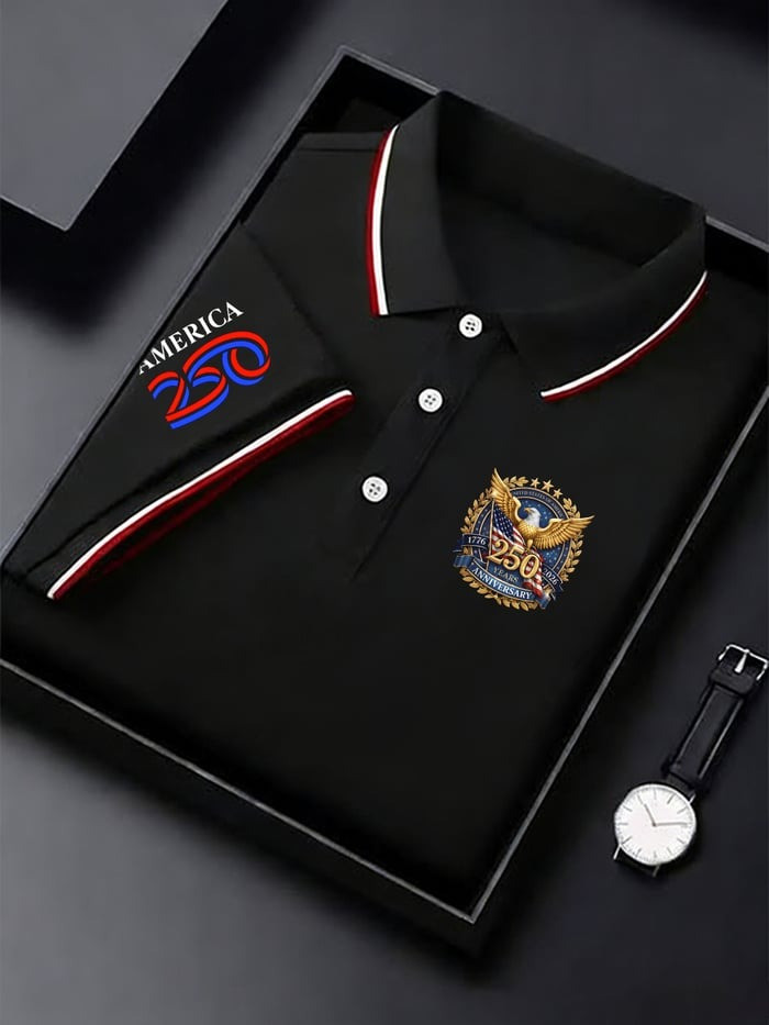 250th Anniversary Merch Polo Shirt Mens American Pride Clothing Fourth of July Outfit - Tradiviet