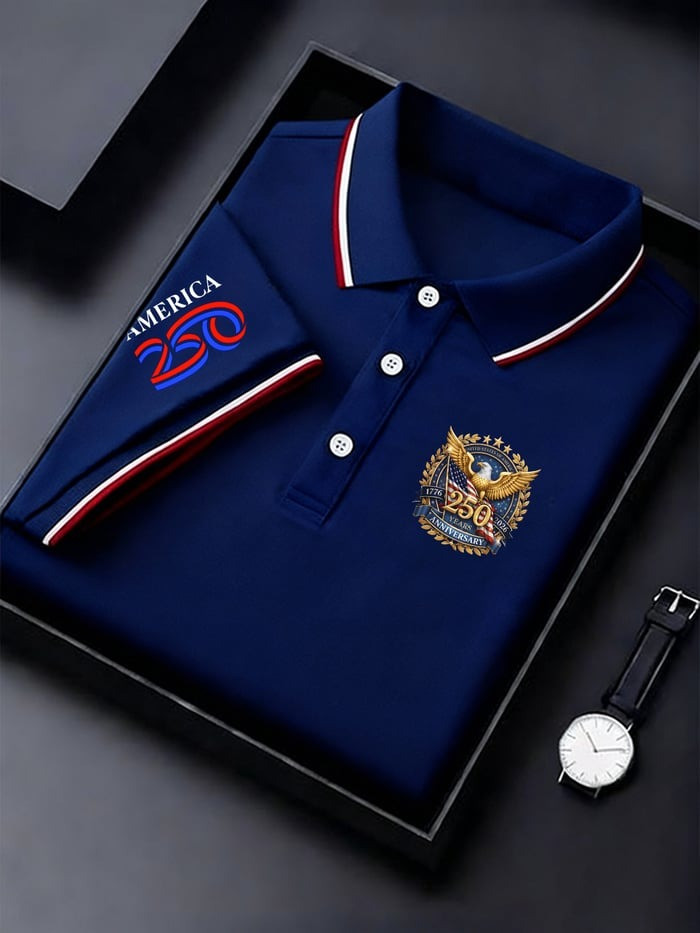 250th Anniversary Merch Polo Shirt Mens American Pride Clothing Fourth of July Outfit - Tradiviet - Image 2