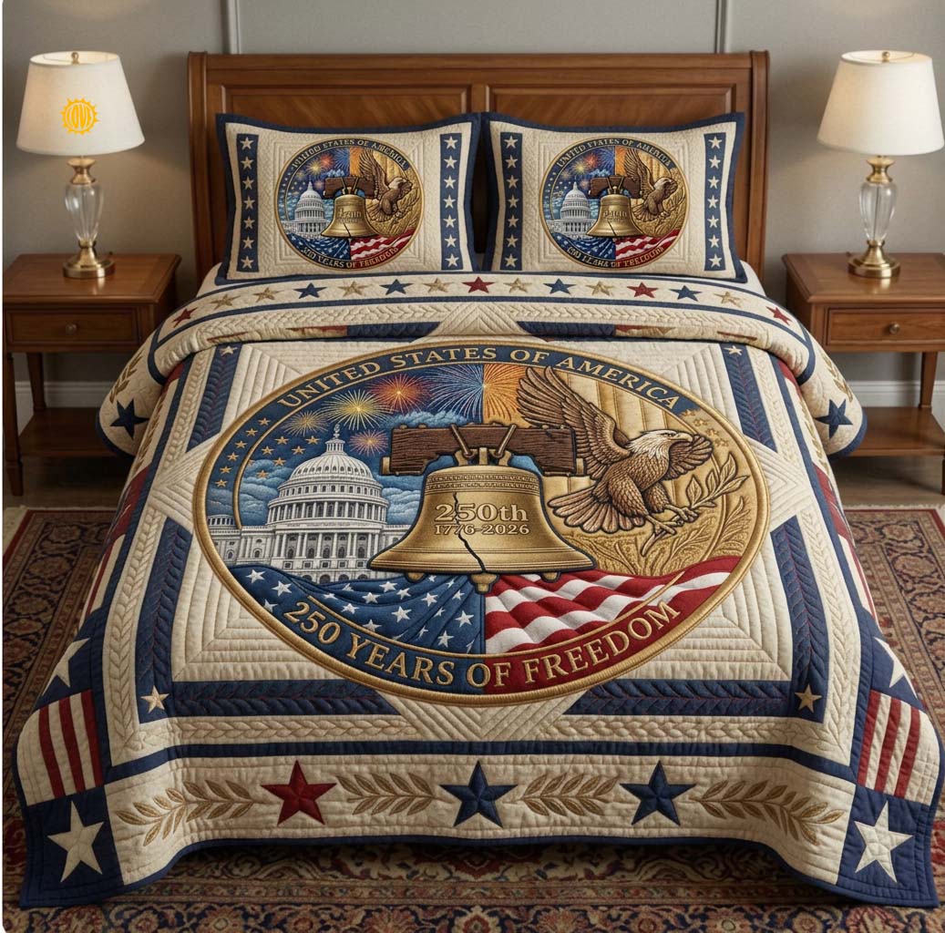 250th Anniversary Quilted Bedding Set 1776-2026 Bedspread Gift for New Home - Tradiviet