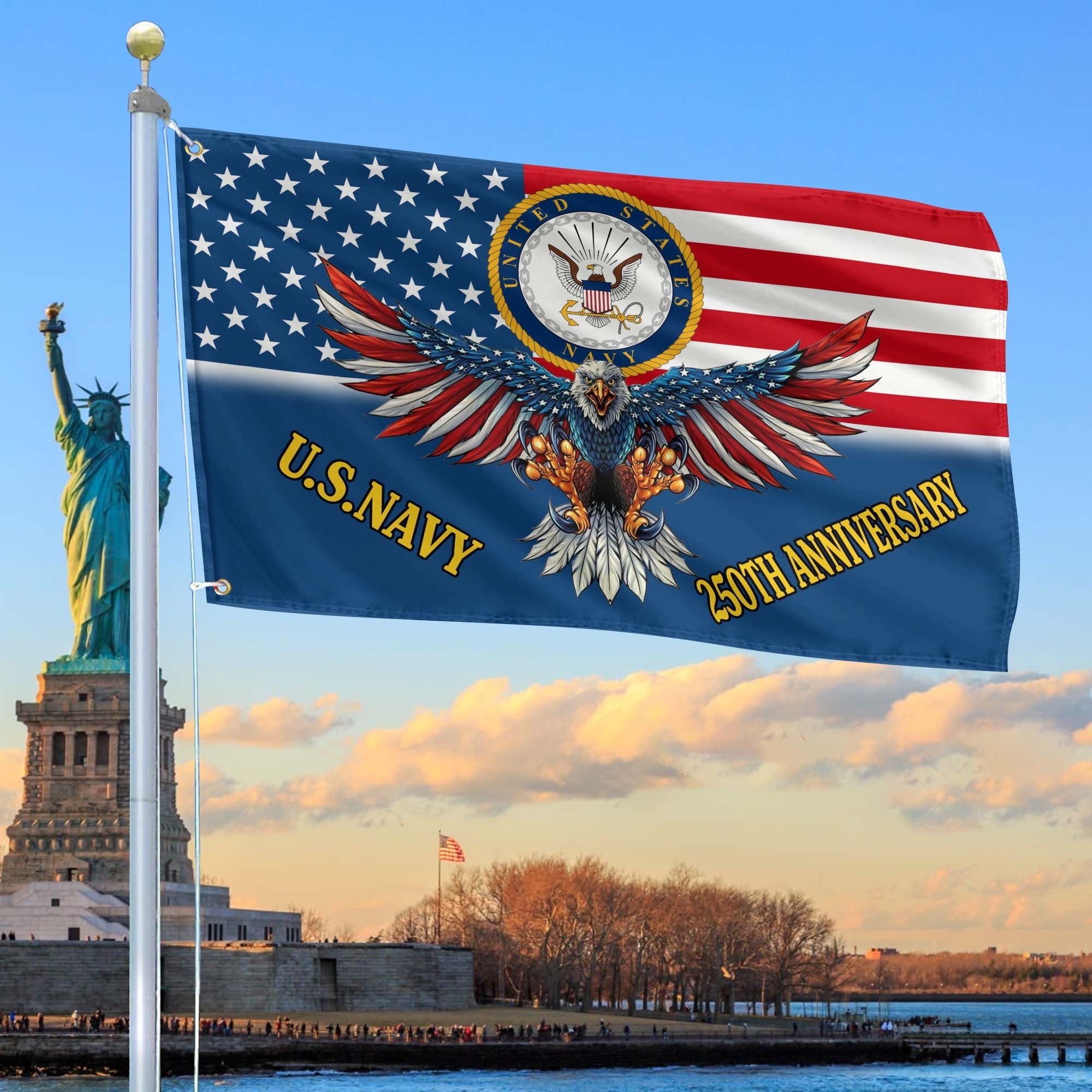 250th Anniversary US Navy Flag Best Father's Day Gift for Navy Veteran - Tradiviet