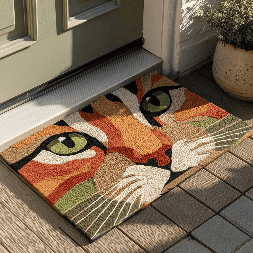 Abstract Cat Doormat Artistic Animal Welcome Mat Indoor Outdoor