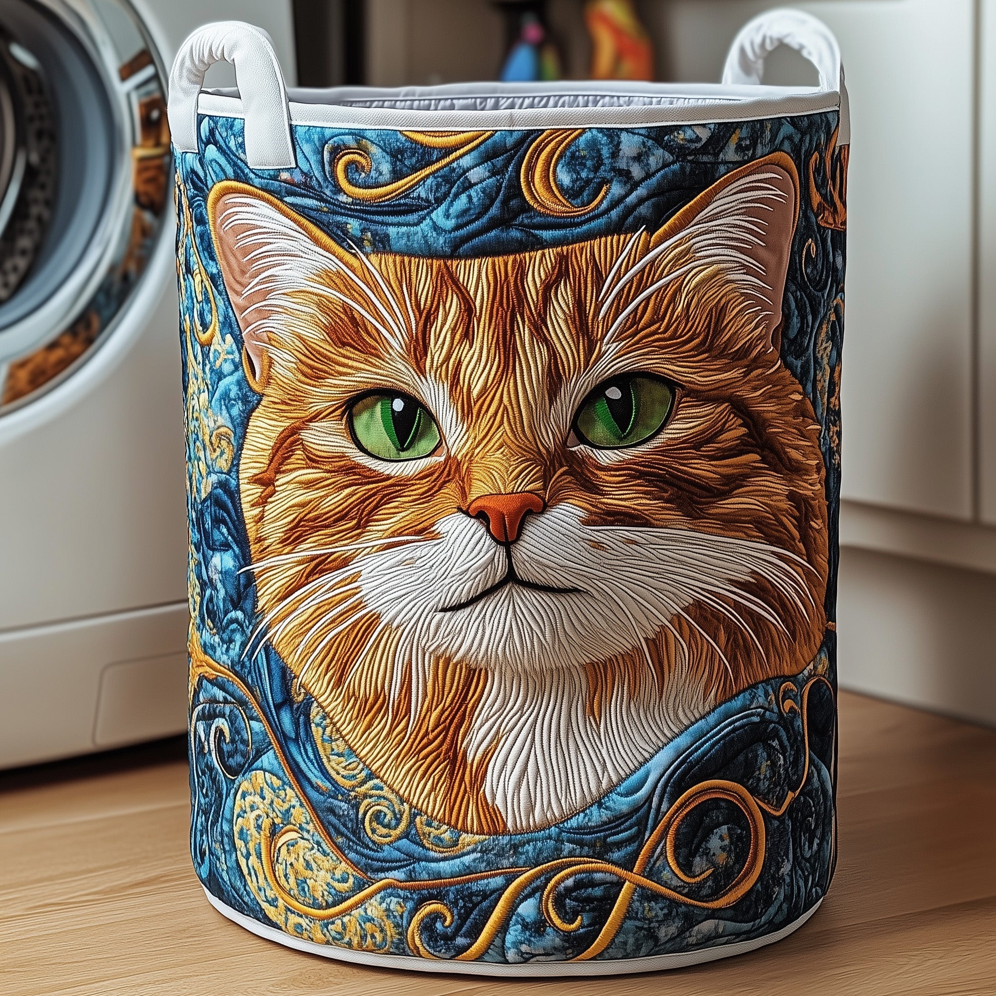 Adorable Cat Quilted Laundry Basket Holiday Room Decor Birthday Gifts For Mom - Tradiviet