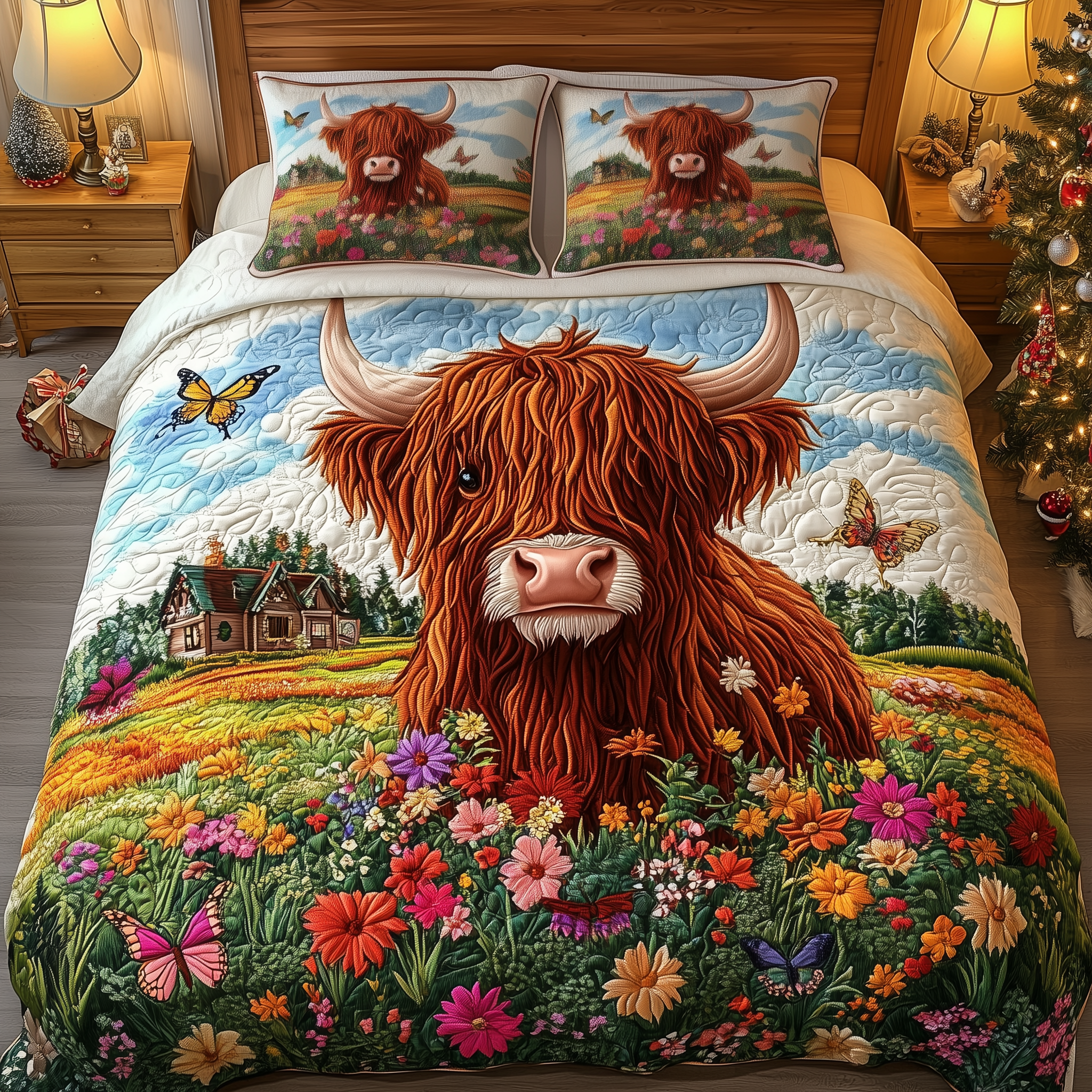 Adorable Highland Cow Quilted Bedding Set Bed Room Decoration Gifts For Highland Cow Lovers - Tradiviet