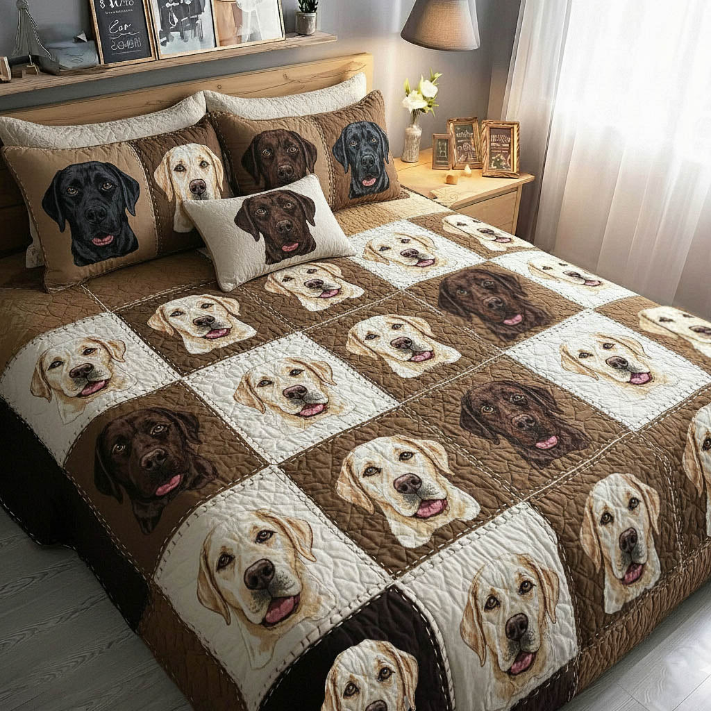 Adorable Labrador Quilted Bedding Set Holiday Bedroom Decor Gifts For Labrador Lovers - Tradiviet