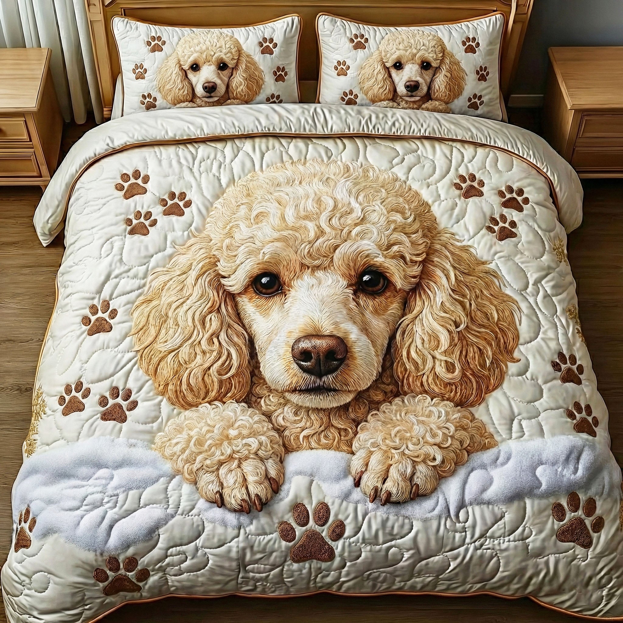 Adorable Poodle Quilted Bedding Set Mens Bedroom Decor Poodle Gifts For Ladies - Tradiviet