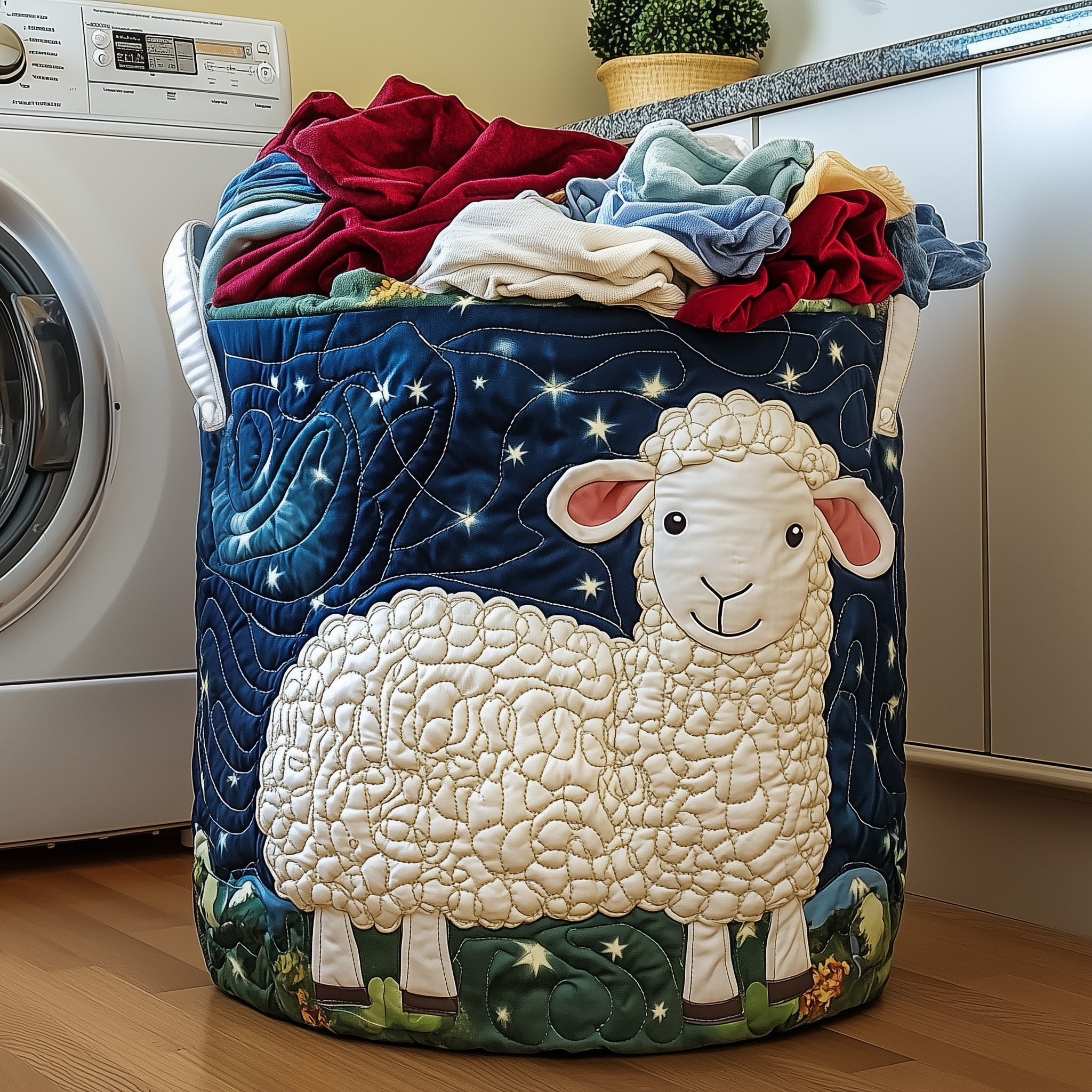 Adorable Sheep Quilted Laundry Basket Washroom Decor Basket Presents For Daughter - Tradiviet