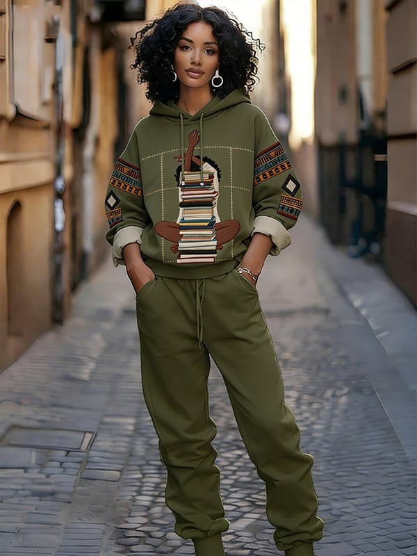African American Book Lover Hoodie And Sweatpant Sets Black Girl Reading Merch Gift For Her - Tradiviet - Image 3