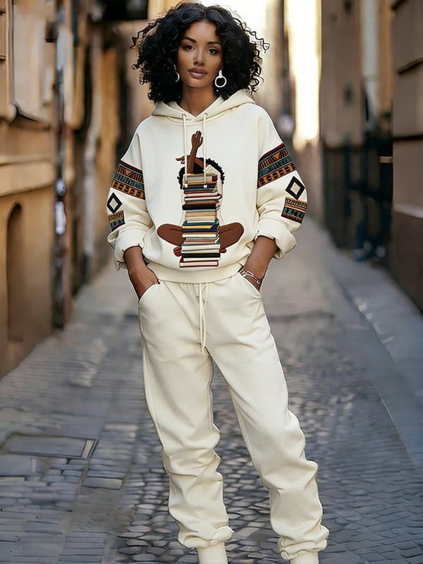 African American Book Lover Hoodie And Sweatpant Sets Black Girl Reading Merch Gift For Her - Tradiviet - Image 2
