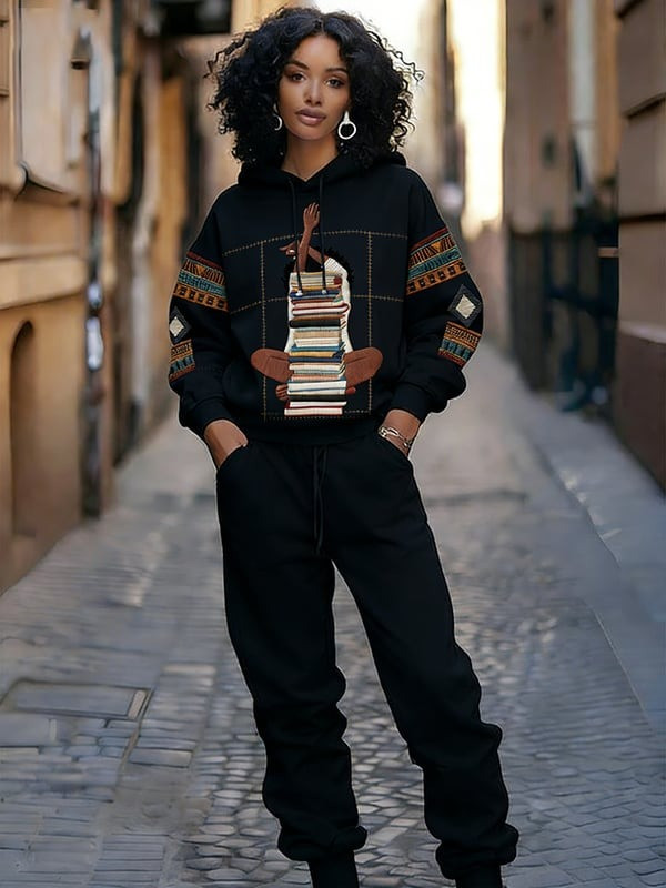 African American Book Lover Hoodie And Sweatpant Sets Black Girl Reading Merch Gift For Her - Tradiviet