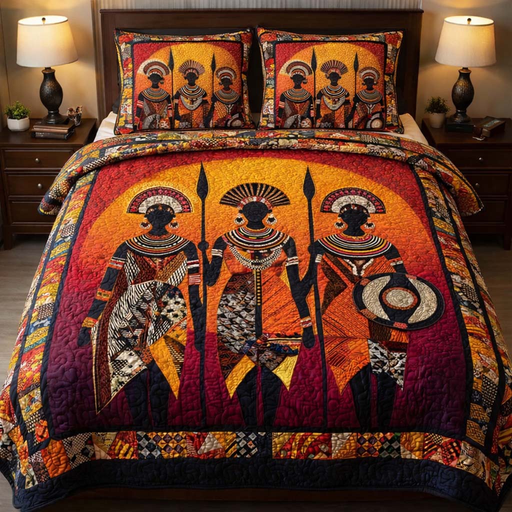 African Royal Guardians Quilted Bedding Set Holiday Home Decorations Gift For African History Enthusiasts - Tradiviet