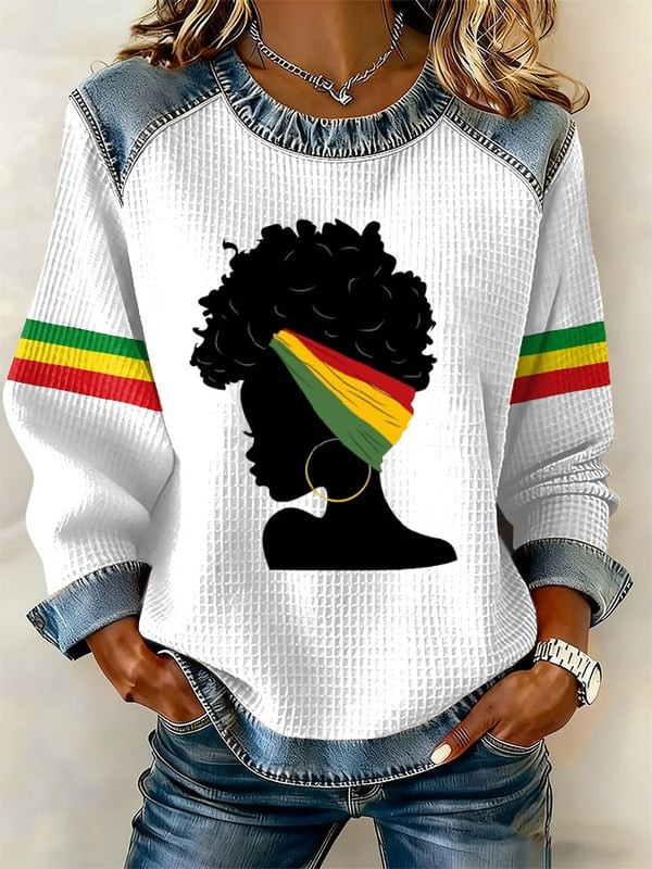 Afro Queen Waffle Sweatshirt Inspirational Women Crewneck Gift For Her - Tradiviet - Image 2