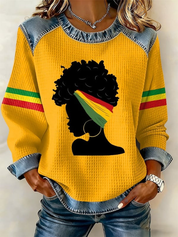 Afro Queen Waffle Sweatshirt Inspirational Women Crewneck Gift For Her - Tradiviet