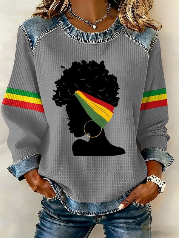 Afro Queen Waffle Sweatshirt Inspirational Women Crewneck Gift For Her - Tradiviet - Image 3