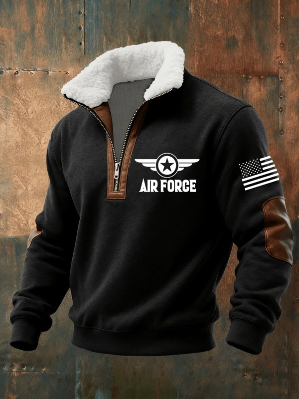 Air Force Sherpa Collar Half Zip Sweatshirt American Patriot Clothing Gift For Him - Tradiviet