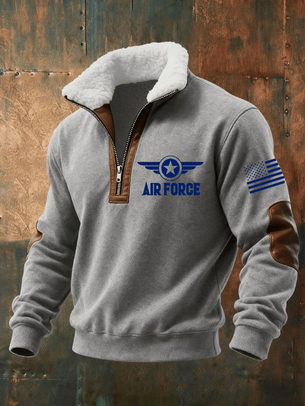 Air Force Sherpa Collar Half Zip Sweatshirt American Patriot Clothing Gift For Him - Tradiviet - Image 3
